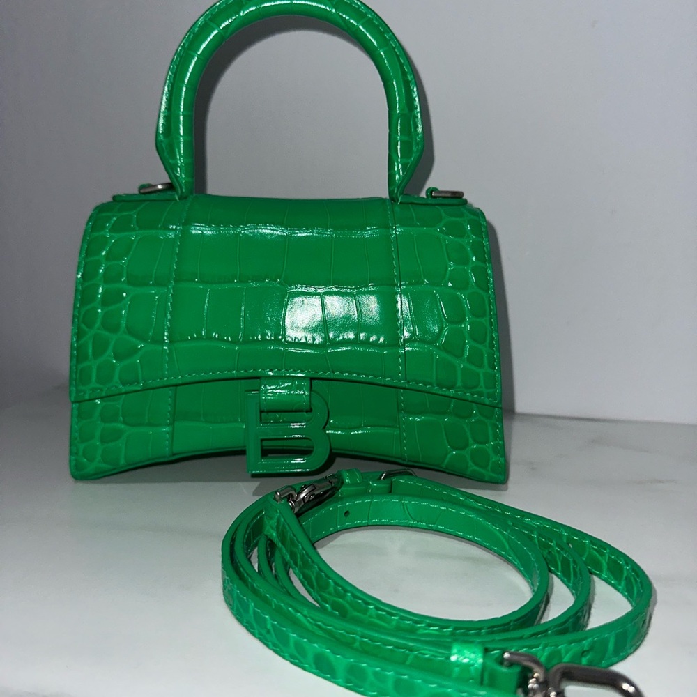 Balenciaga Emerald Green Embossed Leather Hourglass XS Top Handle Bag - Picture 4 of 9